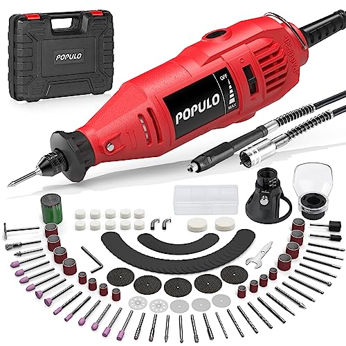 Power Rotary Tool Kit with Multi Keyless Chuck, 154pcs Accessories, Flexible Shaft, Variable Speed Engraving, Corded Tools Drimmer Set for Drilling Sanding Polishing Engraving Crafting and DIY Works