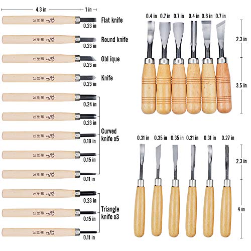 WAYCOM 24PCS Wood Knife Kit Set Wood Carving Kit,Professional Chisel Set, including Small, Middle, Large size (24PCS)