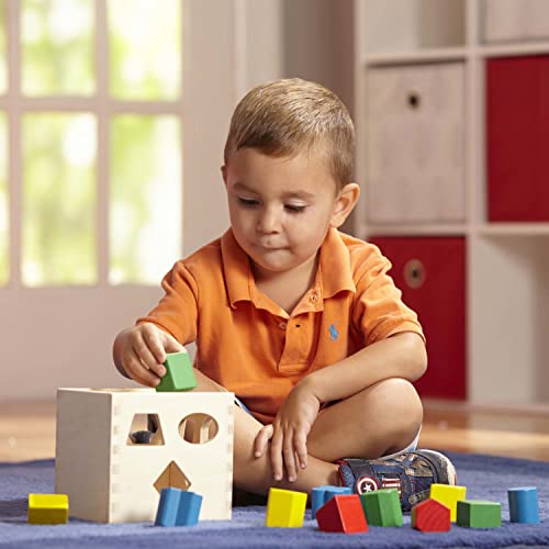 Melissa & Doug Shape Sorting Cube - Classic Wooden Toy With 12 Shapes - Kids Shape Sorter Toys For Toddlers Ages 2+
