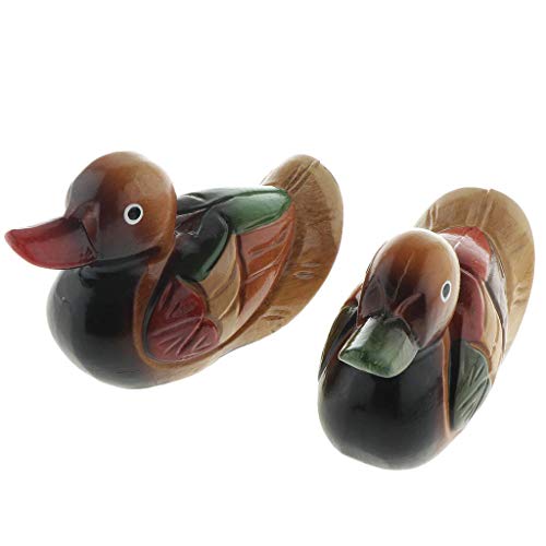 FRECI 2pcs Duck Ornament Wooden Ducks Statues Hand Carved Figures Wedding Gifts - Mandarin Duck