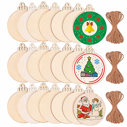 Max Fun 120Pcs Wood Slices 3.5" Wooden DIY Christmas Ornaments Unfinished Predrilled Wood Circles for Crafts Centerpieces Round Wooden Discs Hanging Decorations