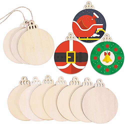Max Fun 120Pcs Wood Slices 3.5" Wooden DIY Christmas Ornaments Unfinished Predrilled Wood Circles for Crafts Centerpieces Round Wooden Discs Hanging Decorations