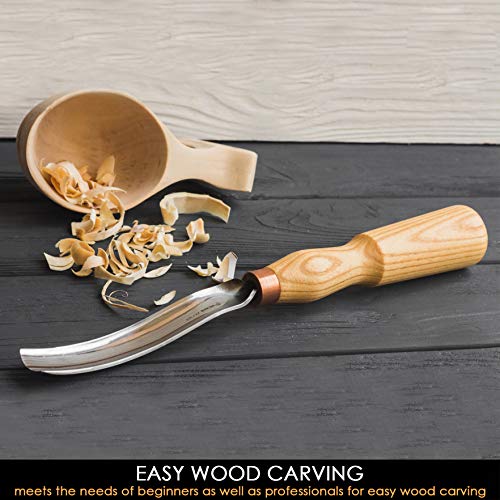 BeaverCraft Wood Carving Gouge Chisel 7L/22 Wood Carving Tools Bowl Carving Carbon Steel Blade Wood Handle Radial Gouge Hard and Soft Woods Long Bent Gouge G7L/22