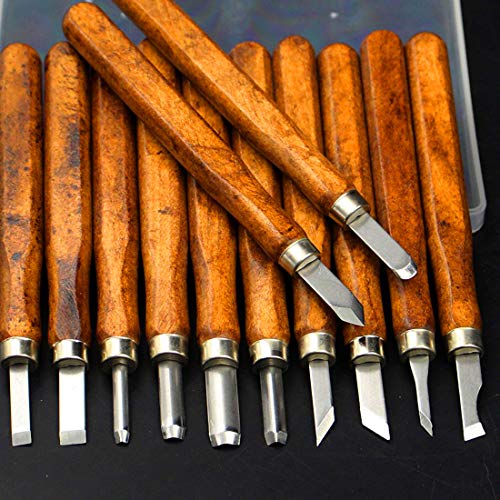 Ilyever Set of 15 Wood Carving Tools (12pcs Knives + 3 Whetstones + Storage case) Professional & Beginners Sharp Hand kit Premium Steel Wood Carving Knife Chiseling Tools Set for Kid and Beginner