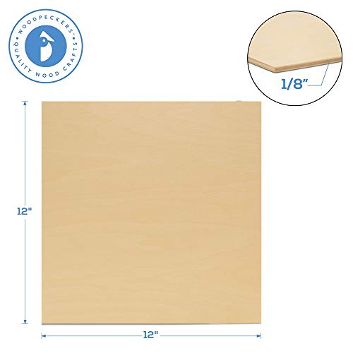 Baltic Birch Plywood, 3 mm 1/8 x 12 x 12 Inch Craft Wood, Box of 8 B/BB Grade Baltic Birch Sheets, Perfect for Laser, CNC Cutting and Wood Burning, by Woodpeckers