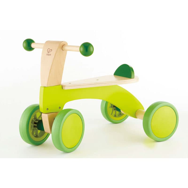 Hape Scoot Around Ride On Wood Bike | Award Winning Four Wheeled Wooden Push Balance Bike Toy for Toddlers with Rubberized Wheels, Bright Green