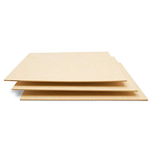 Baltic Birch Plywood, 3 mm 1/8 x 12 x 12 Inch Craft Wood, Box of 16 B/BB Grade Baltic Birch Sheets, Perfect for Laser, CNC Cutting and Wood Burning, by Woodpeckers