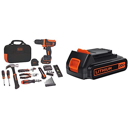 BLACK+DECKER 12V MAX Drill & Home Tool Kit, 60-Piece with Extra 1.5-Ah Lithium Battery (BDCDD12PK & LBXR20)