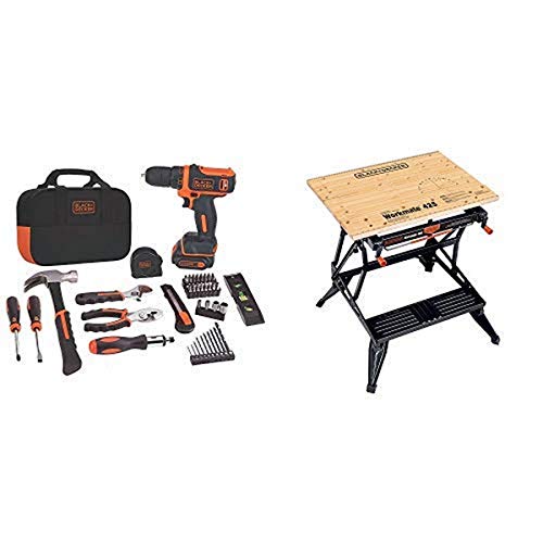 BLACK+DECKER 12V MAX Drill & Home Tool Kit, 60-Piece (BDCDD12PK) with BLACK+DECKER WM425-A Portable Project Center and Vise