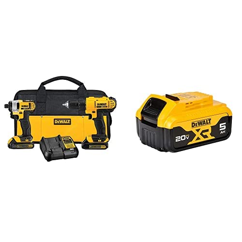 DEWALT DCK240C2 20v Lithium Drill Driver/Impact Combo Kit (1.3Ah) with DCB205 20V MAX XR 5.0Ah Lithium Ion Battery-Pack