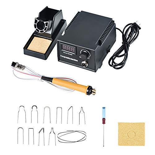 Wood Burning Kit, English Panel 60W Pyography Wood Burning Tool Kit Used As Wood Carving Engraver with 2 Wood Burning  Stencil Pen 20pcs Pyrography Wire Tips for Wood Leather and Gourd (Single Pen)