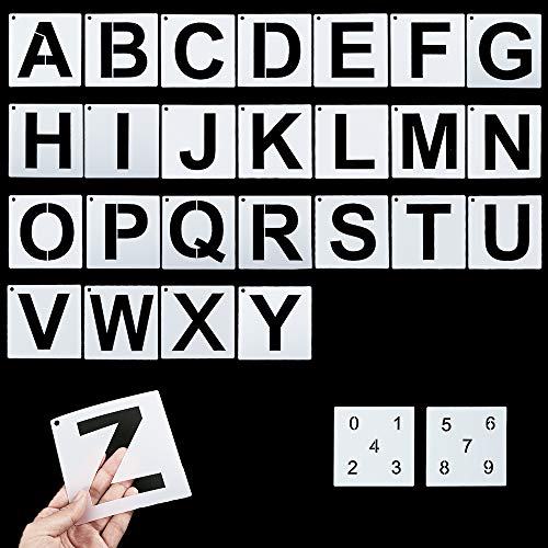 Caydo 60 Pieces 3x3 Wood Squares and 28 Pieces Letter Number Stencils for Coasters, Pyrography, Painting, Craft and Home Decorations