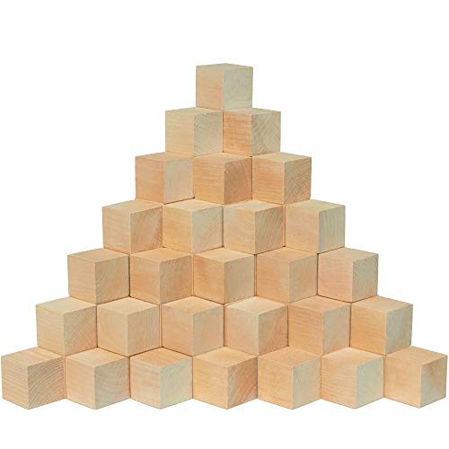 Unfinished Wood Craft Cubes 1-1/2 inch, Pack of 50 Small Wooden Blocks to Decorate, Wooden Cubes for Crafts and Décor, by Woodpeckers