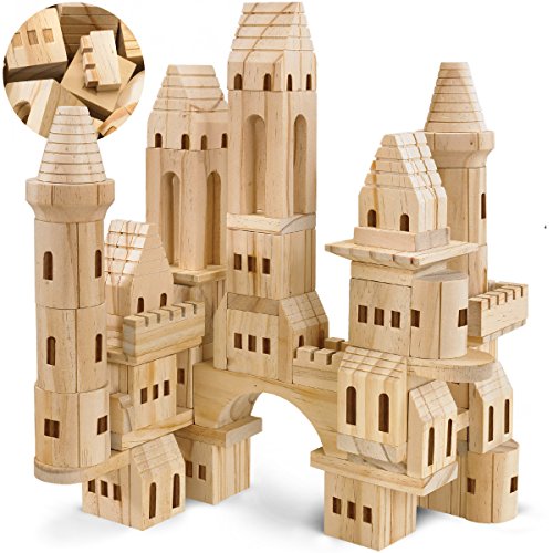 FAO Schwarz Medieval Knights & Princesses Wooden Castle Building Blocks, 75 Piece Set