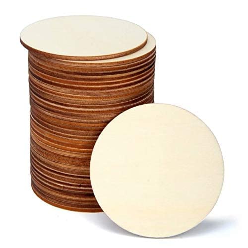 Blisstime 36 PCS 3 Inch Unfinished Wood Circles Round Slices with Sanding Sponge Wood Drink Coasters for Painting, Writing, DIY Supplies, Engraving and Carving, Home Decorations
