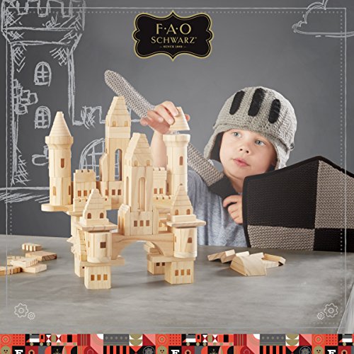 FAO Schwarz Medieval Knights & Princesses Wooden Castle Building Blocks, 75 Piece Set