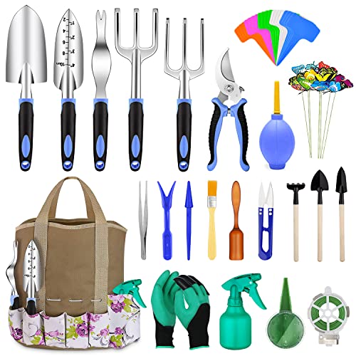 82 Pcs Garden Tools Set, Extra Succulent Tools Set, Heavy Duty Gardening Tools Aluminum with Soft Rubberized Non-Slip Handle Tools, Durable Storage Tote Bag, Gifts for Men (Cone)