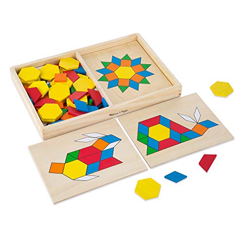 Melissa & Doug 100-Piece Wood Blocks Set & Pattern Blocks and Boards
