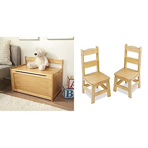 Melissa & Doug Wooden Toy Chest - Light Wood Furniture for Playroom,Blonde and Wooden Chairs, Set of 2 - Blonde Furniture for Playroom