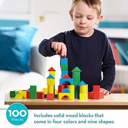 Melissa & Doug Wooden Building Set - 100 Blocks in 4 Colors and 9 Shapes and Classic ABC Wooden Block Cart Educational Toy with 30 1-Inch Solid Wood Blocks - ABC Wood Blocks for Toddlers Ages 2+