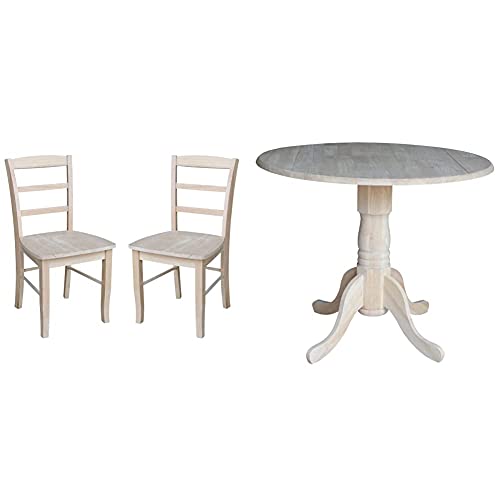 International Concepts Set of Two Madrid Chairs, Unfinished & 36-Inch Dual Drop Leaf Table, Unfinished