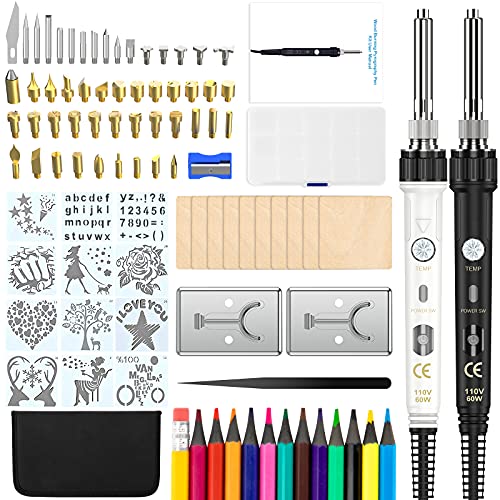 Wood Burning Kit, 97Pcs Wood Burning Tool with 2 Adjustable Temperature Wood Burning Pen and Accessories, DIY Wood Burning Set for Embossing, Carving and Soldering, Popular Gifts for Adults and Kids