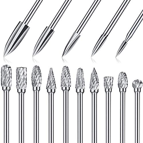 15 Pieces Wood Carving and Engraving Drill Bit Double Cut Carbide Rotary Burr Woodworking Drill Bits Set for DIY Woodworking, Drilling, Engraving, Polishing Supplies