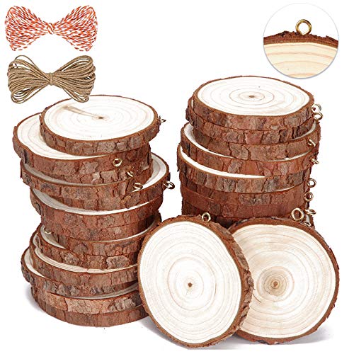 SENMUT Natural Wood Slices 30 Pcs 2.0-2.4 inch Unfinished Wood Crafts Pre-Installed Wood Rounds with Small Eye Screws Christmas Ornament Wooden Circles for Arts and DIY Craft Wood kit