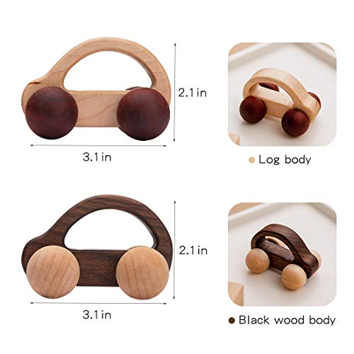 let's make Organic Baby Push Car Wooden Toys 2pc Wood Car and Fine Movement Development and Infant Grasping Montessori Toys
