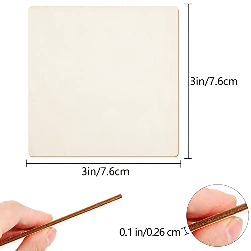 Unfinished Wood Board - 100Pcs 3 x 3in Blank Natural Slices Wood Square for DIY Crafts Painting, Scrable Tiles, Coasters, Pyrography, Decorations