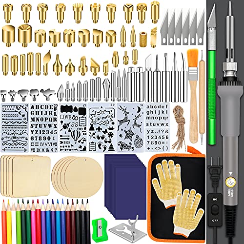 137PCS Wood burning Kit, DIY Creative Tool Set Soldering Woodburning Pen with Adjustable Temperature and Wood Piece for Embossing Carving Tips
