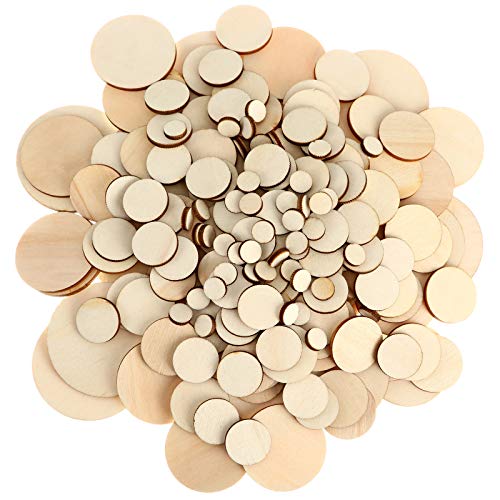 450 Pieces Unfinished Wood Slices Round Wooden Disc Circles Wooden Circles for Crafts Wood Cutouts Christmas Ornaments for Craft and Decoration, 5 Sizes