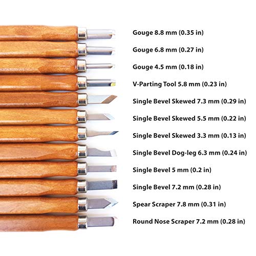 14 Piece Wood Carving Tools Set with Whetstone and Protective Case, Chisels, Gouges, Scrapers, V Parting, Relief Tools For Wood Blocks, Basswood, Softwoods, Beginners, Projects