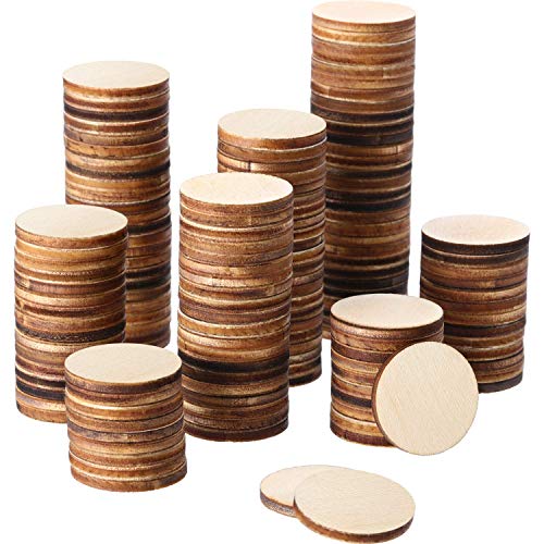 Boao 200 Pieces 1 Inch Unfinished Wood Slices Round Disc Circle Wood Pieces Wooden Cutouts Ornaments for Craft and Decoration