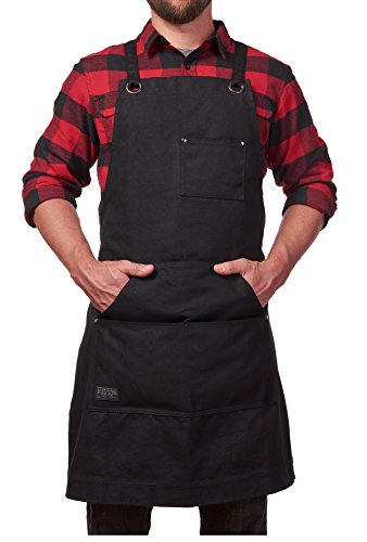 Hudson Durable Goods - Waxed Canvas Apron - Black Apron for Men and Women - With Pockets & Crossback