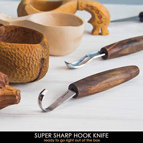 BeaverCraft Wood Spoon Carving Tools Kit S14x Deluxe - Spoon Carving Knives Hook Knife Wood Carving Spoon Knife Set Bowl Kuksa Whittling Carving Gouges Kit