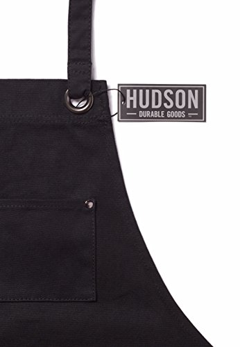 Hudson Durable Goods - Waxed Canvas Apron - Black Apron for Men and Women - With Pockets & Crossback