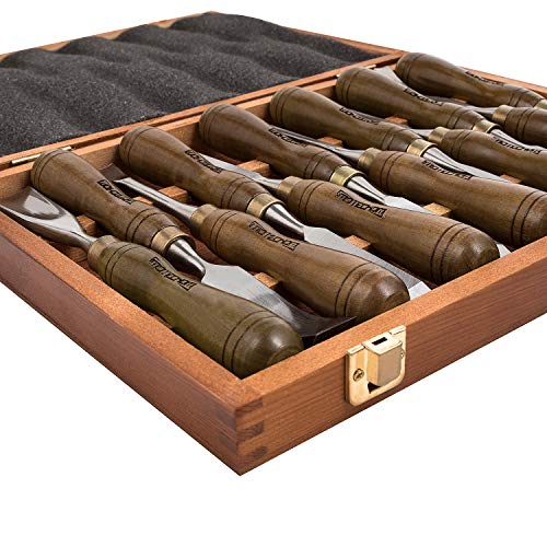 IMOTECHOM 12-Pieces Woodworking Wood Carving Tools Chisel Set with Wooden Box, Razor Sharp CR-V 60 Steel Blades