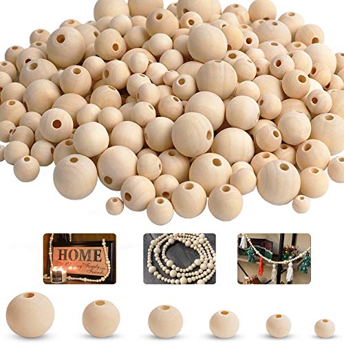 1000pcs Natural Wood Beads,Unfinished Loose Wood Beads Crafts, Suitable for Home and Holiday Decor, DIY Jewelry Making 6 Sizes (300 x 8mm, 200 x 10mm, 200 x 12mm, 100 x 14mm, 100 x 16mm, 100 x 20mm)