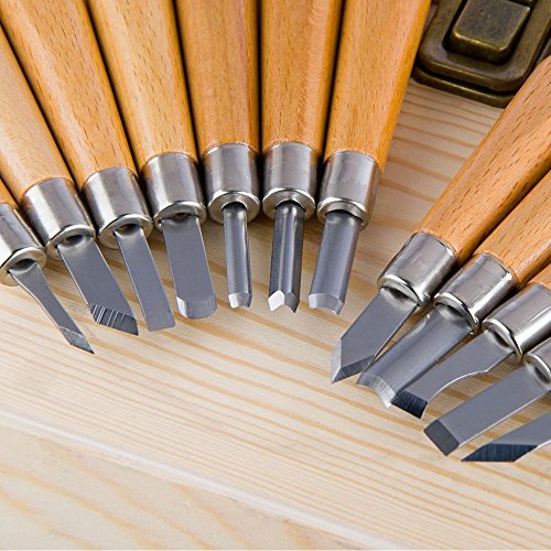 [Upgrade Version]Ilyever 15 Set SK7 Carbon Steel Wood Carving Tools Knife Kit with 3 pcs with Whetstones- Kids & Beginners with Reusable Pouch