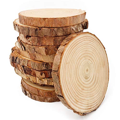 William Craft Unfinished Natural Wood Slices 12 Pcs 3.5-4 inch Craft Wood kit Circles Crafts Christmas Ornaments DIY Crafts with Bark for Crafts Rustic Wedding Decoration (3.5-4inch)