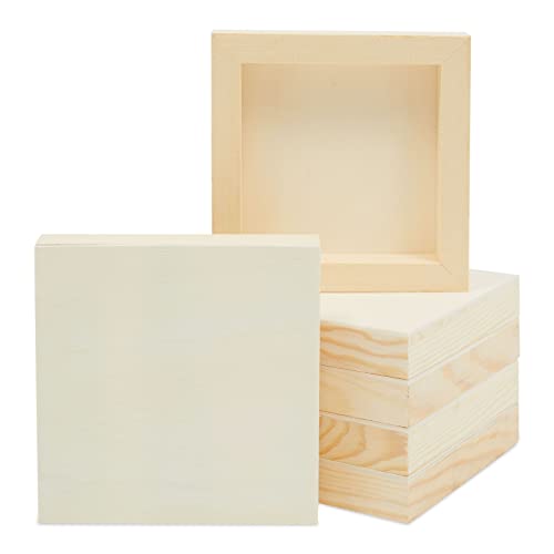 6 Pack Unfinished Wood Canvas Boards for Painting, Blank Deep Cradle 5x5 Panels for Art Projects (0.85 in Thick)
