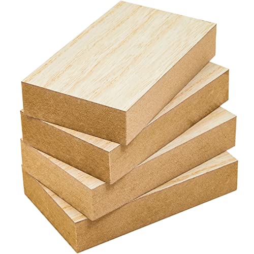 Bright Creations 4 Pack Unfinished MDF Wooden Boards for Crafts, 1 Inch Thick Rectangle Wooden Blocks (5 x 3 in)