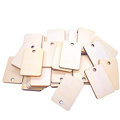 Gerodaphin 120 Pcs Unfinished Wood Pieces Blank Rectangle-Shaped, Light Wooden Tags Natural Rustic with Hole for Craft Projects, Hanging Decorations, Painting, Staining (2” x 1.3”)