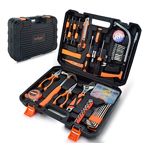SOLUDE Home Repair Tool Set, 95 Piece General Household Orange Hand Tool Kit for Home Maintenance with Plastic Tool Box Storage