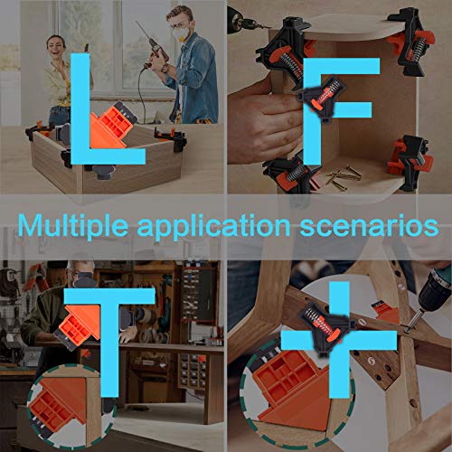 Corner Clamps, 90 Degree Right Angle Clamps, 4PCS Woodworking Clamp Tools with Adjustable Swing Corner, Corner Clip Fixer for Carpenter, Welding, Drilling, Making Cabinets, Photo Framing