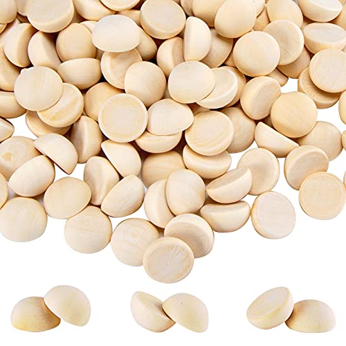 Pllieay 200 Pieces 15mm Half Wooden Beads Split Wood Balls Natural Half Craft Balls for Wreath Making and Craft Projects