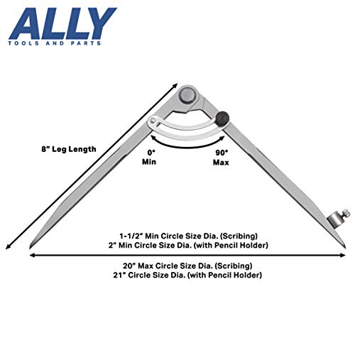 ALLY Tools 8 Inch Precision Locking Wing Divider/Woodworking Compass with Pencil Holder INCLUDES Two Pencils and Pencil Sharpener Ideal as Drawing, Drafting, Carpentry