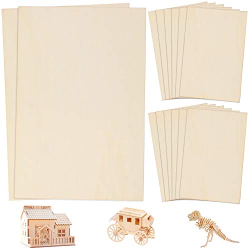 LotFancy Plywood Sheets for Crafts, 14pc Blank Unfinished Basswood Sheets, Thin Rectangle Wood Board Cutouts Pieces