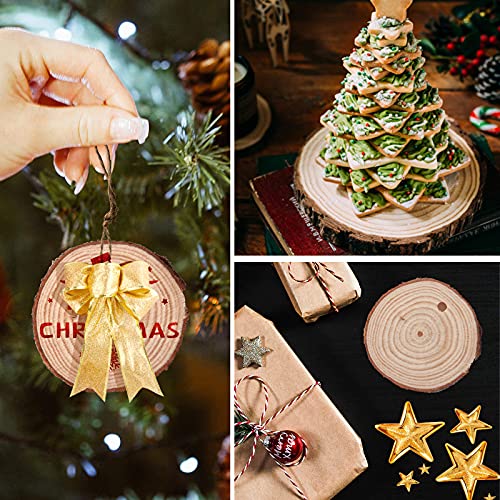 Helsens Natural Wood Slices 58 Pcs 1.6-2 inches Unfinished Wood Crafts Predrilled Wooden Circles Tree Slice with Hole for Arts Wood Slices Christmas Ornaments DIY Crafts (H0025)